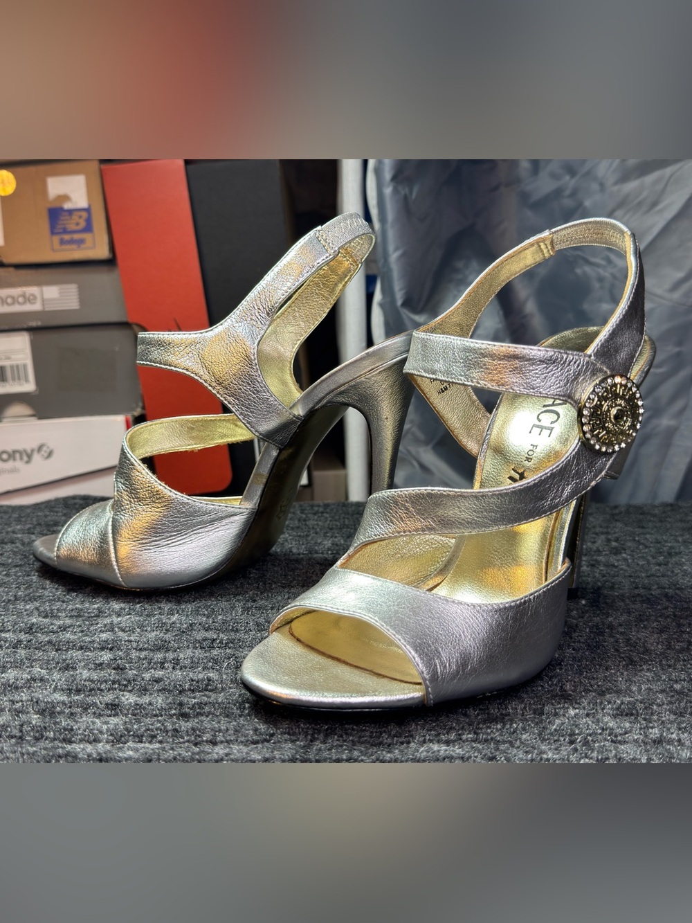 Versace for H&M Silver Metallic Opened Toed Slingback High Heel Shoes Size 9